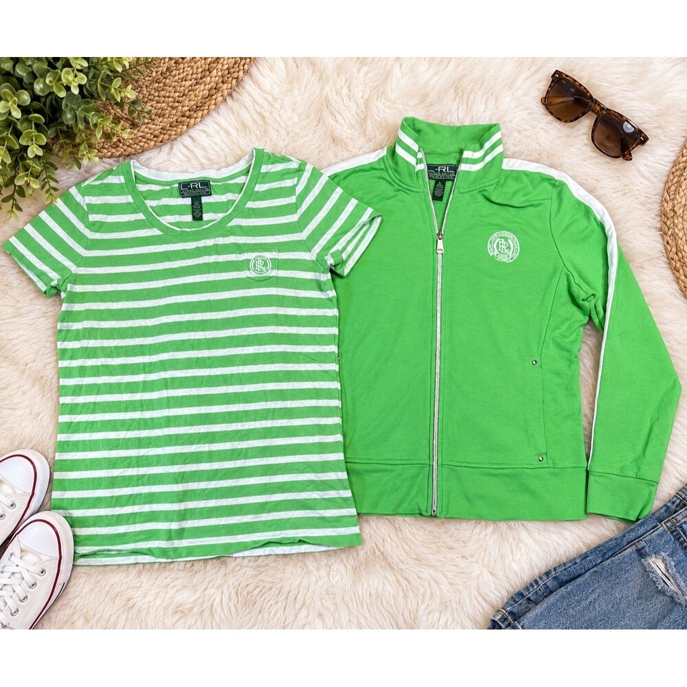 ralph lauren active women tee shirt Jacket set Green Full Zip Size Large track
